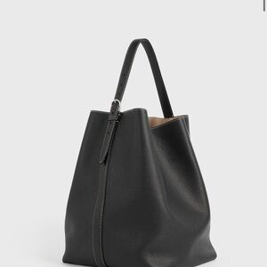 Toteme Black Pebbled Leather Tote with Contrast Stitching